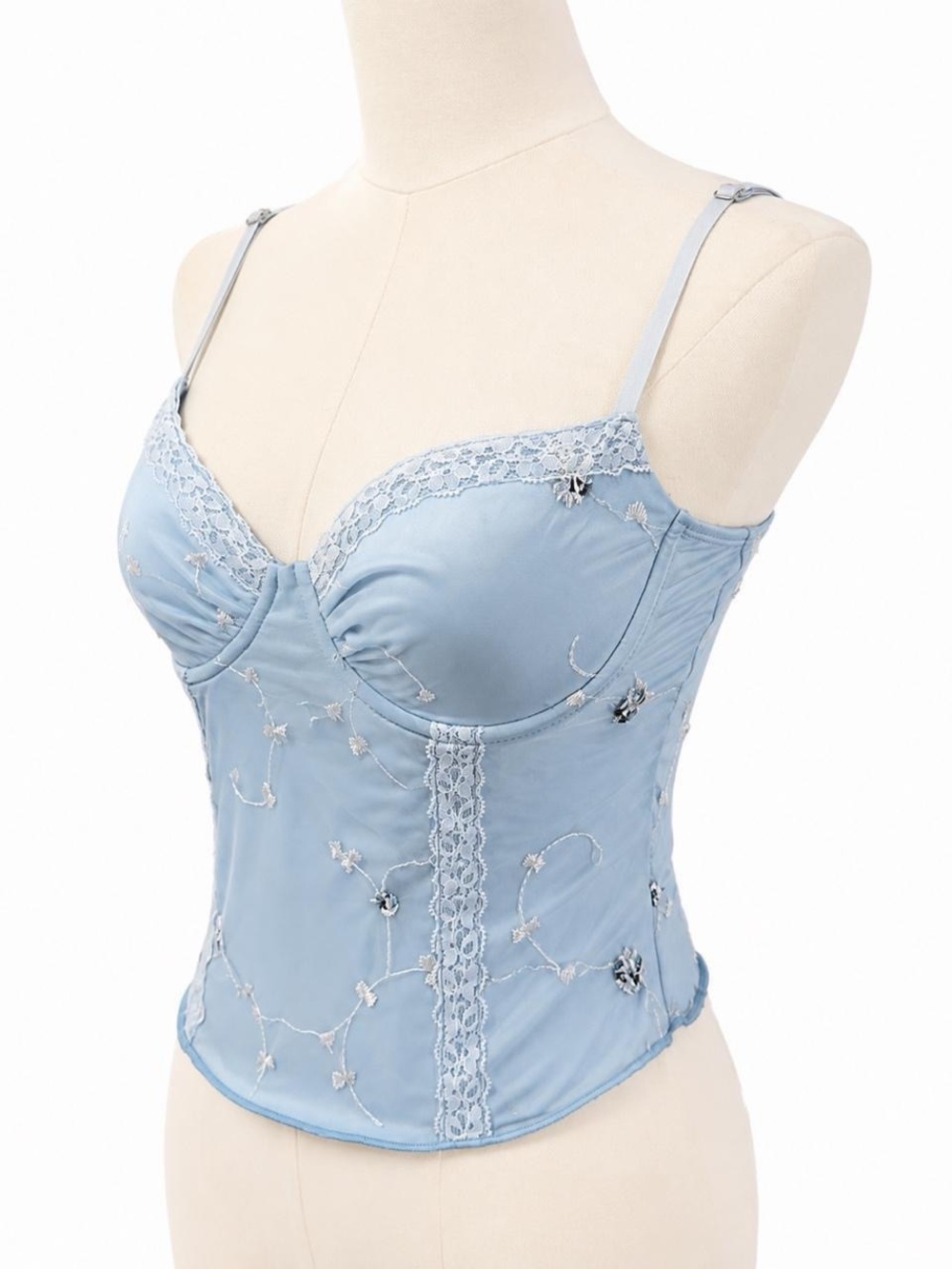 Edikted Pastel Blue Lace-Trim Bustier Cami M - Picture 2 of 5